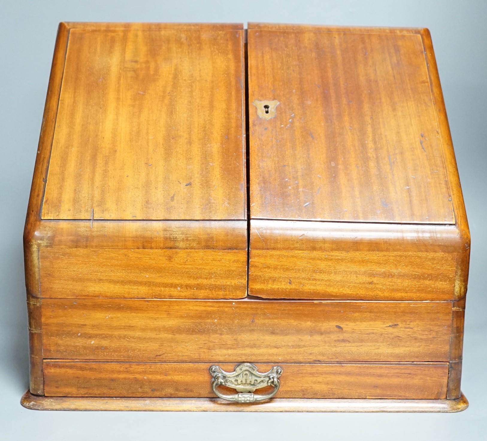 A Victorian mahogany stationary box, 35 cms high